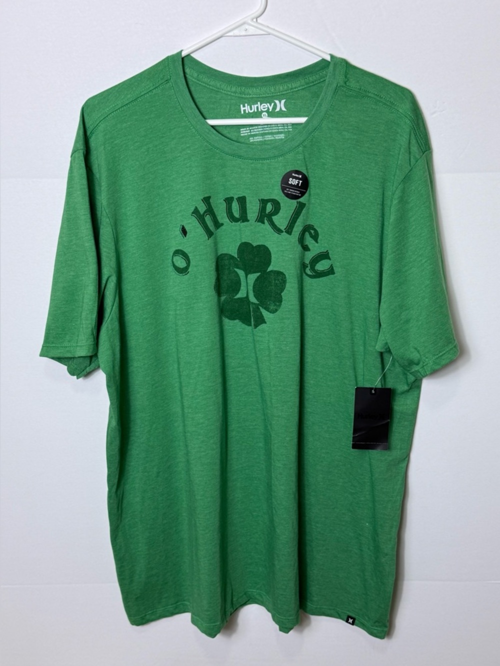 Hurley Green Short Sleeve Graphic Tee with Clover